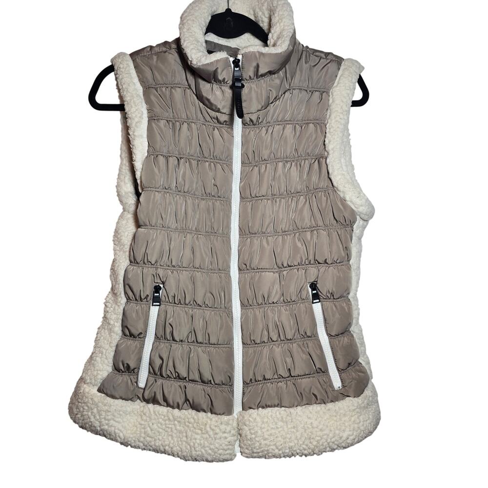 Calvin Klein Performance Vest Taupe & Cream Faux‎ Fur Outdoors Women's Size XL